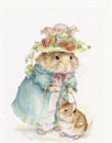 Watercolor drawing family of hamsters, cartoon rodent hamster