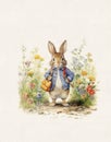 Watercolor vintage bunny drawing, easter bunny, woodland animal, illustration for children\'s room Royalty Free Stock Photo