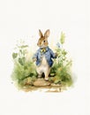 Watercolor vintage bunny drawing, easter bunny, woodland animal, illustration for children\'s room Royalty Free Stock Photo