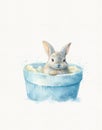 Drawing of a cute rabbit, blue color, summer adventures of a rabbit