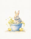 Drawing of a cute rabbit, yellow color, summer adventures of a rabbit