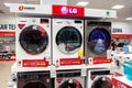MINSK, BELARUS - January 13, 2020: LG washing machines are sold at a household appliance store.
