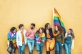 Diverse group of young people celebrating gay pride festival day Royalty Free Stock Photo