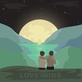 LGBT Couple in moon light. Color illustration with mockup