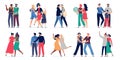 LGBT couples. Romantic gay couple date, happy people hugging and dancing together. Gays and lesbians couples with children vector Royalty Free Stock Photo