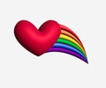 LGBT 3d flying heart comet with LGBTQ+ sexual identity pride flag. Pride concept. Rainbow heart