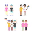 LGBT family flat vector illustration set. Cartoon happy LGBT family people collection of gay lesbian bisexual couple Royalty Free Stock Photo