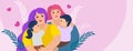 LGBT family. Lesbian couple with children. Female gay, two mothers. Vector illustration