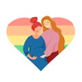 LGBT family, lesbian couple waiting for a baby, child. Pregnant lesbian woman.