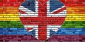LGBT flag on a brick wall with the Great Britain heart Royalty Free Stock Photo