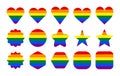 LGBT flag. Circle, star, hexagon, heart, square shapes