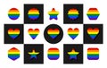 LGBT flag. Circle, star, hexagon, heart, square shapes