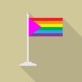 LGBT flag with pink triangle with flagpole flat icon with long shadow. Vector illustration EPS10 of a rainbow pride flag. Royalty Free Stock Photo