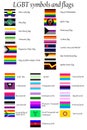 LGBT flag set including Progressive, Standard, Bisexual, Polyamory, Asexual, Aromantic, Philadelphia, QPOC, Demisexual