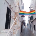 Lgbt flag in a street in the old town of ibiza