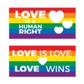 LGBT flag support symbol with lettering in rainbow colors. Icons, logo template.