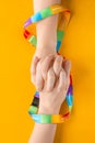 LGBT friendship concept, two hands stick together