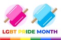 LGBT gay pride month. June lgbtq horizontal post template with rainbow flag. Pink female colorful lesbian concept and blue male