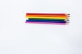 LGBT and Gay Pride rainbow colored pencils against a white background. Equality and Diversity concept - image