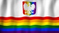 LGBT Gay Pride rainbow flag of Poland with coat of arms waving in the wind. Symbol of tolerance and discrimination in Poland Royalty Free Stock Photo