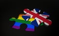 LGBT and Great Britain Flag like a puzzle piece. Royalty Free Stock Photo