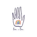 LGBT hand, stop homophobia, hand print with hand drawn rainbow, human rights observance. Lesbian, gay, bisexual, trans and