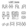 LGBT, Homosexual, gay, lesbian icon set in thin line style