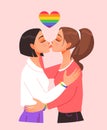 LGBT. Lesbian couple kissing and hugging. Romantic sexual relations between women. Lesbian lovers.