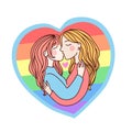 LGBT Lesbian family concept. Kiss and hug sticker