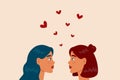 Lgbt lesbian girls couple. Portrait of adorable young women flirting with each other