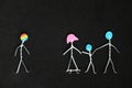 LGBT or LGBT loneliness single, unmarried and no family concept. Stick figures in dark black background.