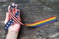 LGBT LGBTI Rainbow USA flag pattern ribbon awareness