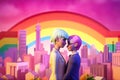 LGBT LGBTQ nonbinary couple married in the Metaverse. Metaverse Avatar on homosexual wedding ceremony the Metaverse virtual