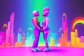 LGBT LGBTQ nonbinary couple married in the Metaverse. Metaverse Avatar on homosexual wedding ceremony the Metaverse virtual