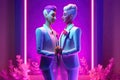 LGBT LGBTQ nonbinary couple married in the Metaverse. Metaverse Avatar on homosexual wedding ceremony the Metaverse virtual