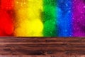 Lgbt lgbtq rainbow colorful glitter elegant luxury with wood table space for products advertising montage background