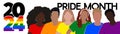 LGBT long banner. Silhouettes of diverse people are painted in the colors of the rainbow. Pride Month 2024.