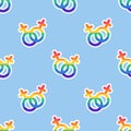 LGBT love seamless pattern. LGBT Love symbols in LGBT flag colors. Lesbian couples Textile. Vector illustration Royalty Free Stock Photo