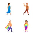 Lgbt marathon icons set cartoon . Lgbt community representative