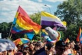 LGBT parade, pride month in Warsaw. Polish and Ukrainian activists march for LGBTQ rights, Equality Parade. Warsaw