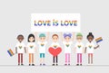 Lgbt people Gay parade. People with placards. Sexual revolution or free love. Holiday, celebration, festivity vector Royalty Free Stock Photo