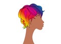 LGBT person with rainbow hair. Non binary african american person. Gay Pride. LGBTQ concept. on white colorful