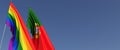 LGBT and Portugal flags on flagpole on blue background on side. Rainbow flag. Place for text. LGBT community. Lisbon. 3d Royalty Free Stock Photo