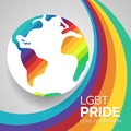 LGBT Pride banner concept with raingbow earth sign on abstract rainbow wave background vector design