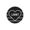 LGBT pride black glyph icon. Lesbian, Gay, Bisexual, Transgender. Rainbow badge and abbreviation concept. Human rights and