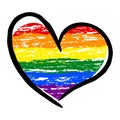 LGBT pride heart lesbian, gay, bisexual, transgender. Rainbow flag. LGBTQ heart. Gay and lesbian love. Pencil drawing