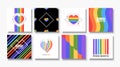 LGBT Pride Month Banners Collection. Set of vector templates square designed with Rainbow colors and Heart shapes for LGBT Pride.