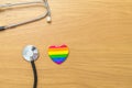 LGBT pride month concept or LGBTQ+ or LGBTQIA+. rainbow heart shape with Stethoscope for Lesbian, Gay, Bisexual, Transgender,