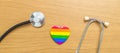 LGBT pride month concept or LGBTQ+ or LGBTQIA+. rainbow heart shape with Stethoscope for Lesbian, Gay, Bisexual, Transgender,