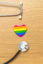 LGBT pride month concept or LGBTQ+ or LGBTQIA+. rainbow heart shape with Stethoscope for Lesbian, Gay, Bisexual, Transgender,